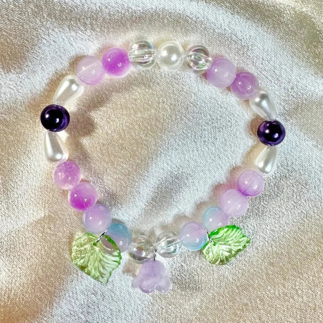 Handmade Fashion Colored Glass Flower Bracelet for Women Elastic Beaded Pearl Jewelry
