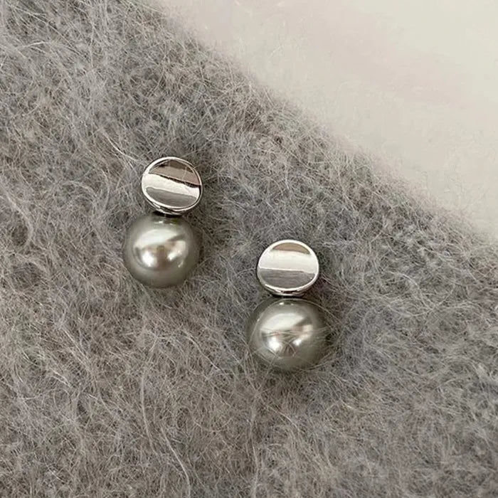 Moon Gray Pearl Stud Earrings Copper Moon Bowknot Jewelry Gift Women
