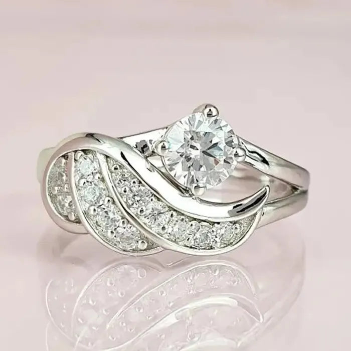 Classic Women’s Gold Color Metal Ring with White Zircon Wedding Proposal Gift