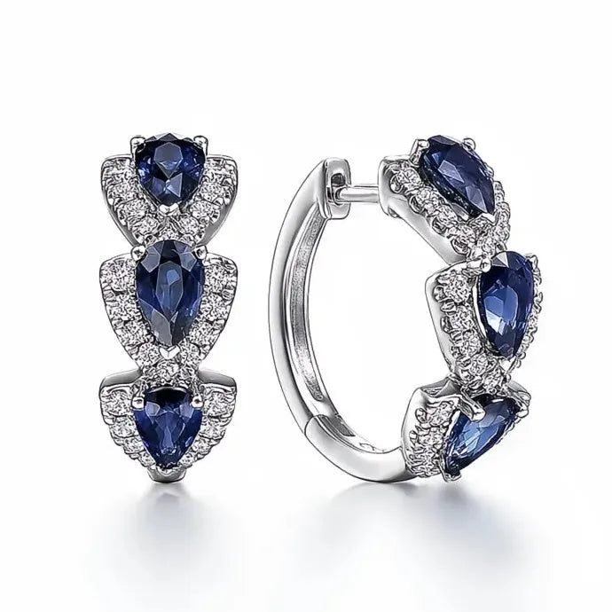 Blue Cubic Zirconia Geometric Copper Alloy Hoop Earrings Wedding Gift Jewelry