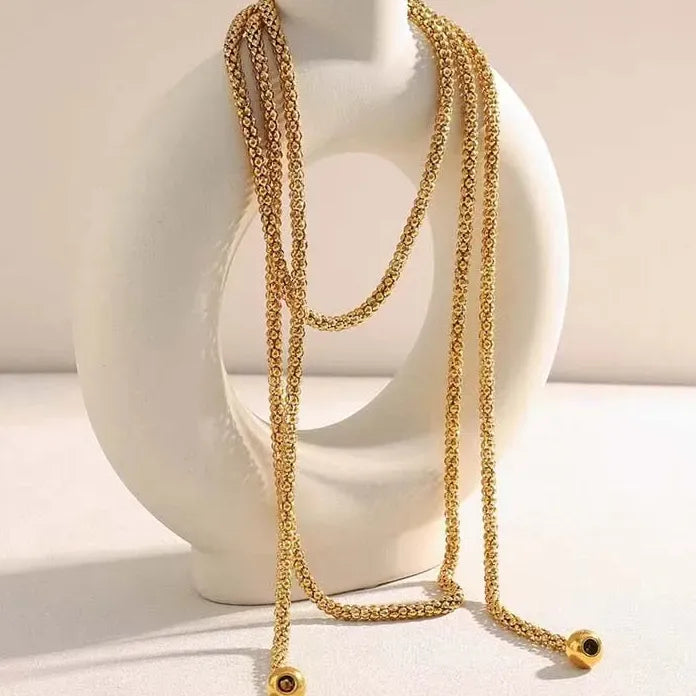 Stainless Steel Round Ball Pendant Necklace for Women Vintage Gold Layered Adjustable Chain