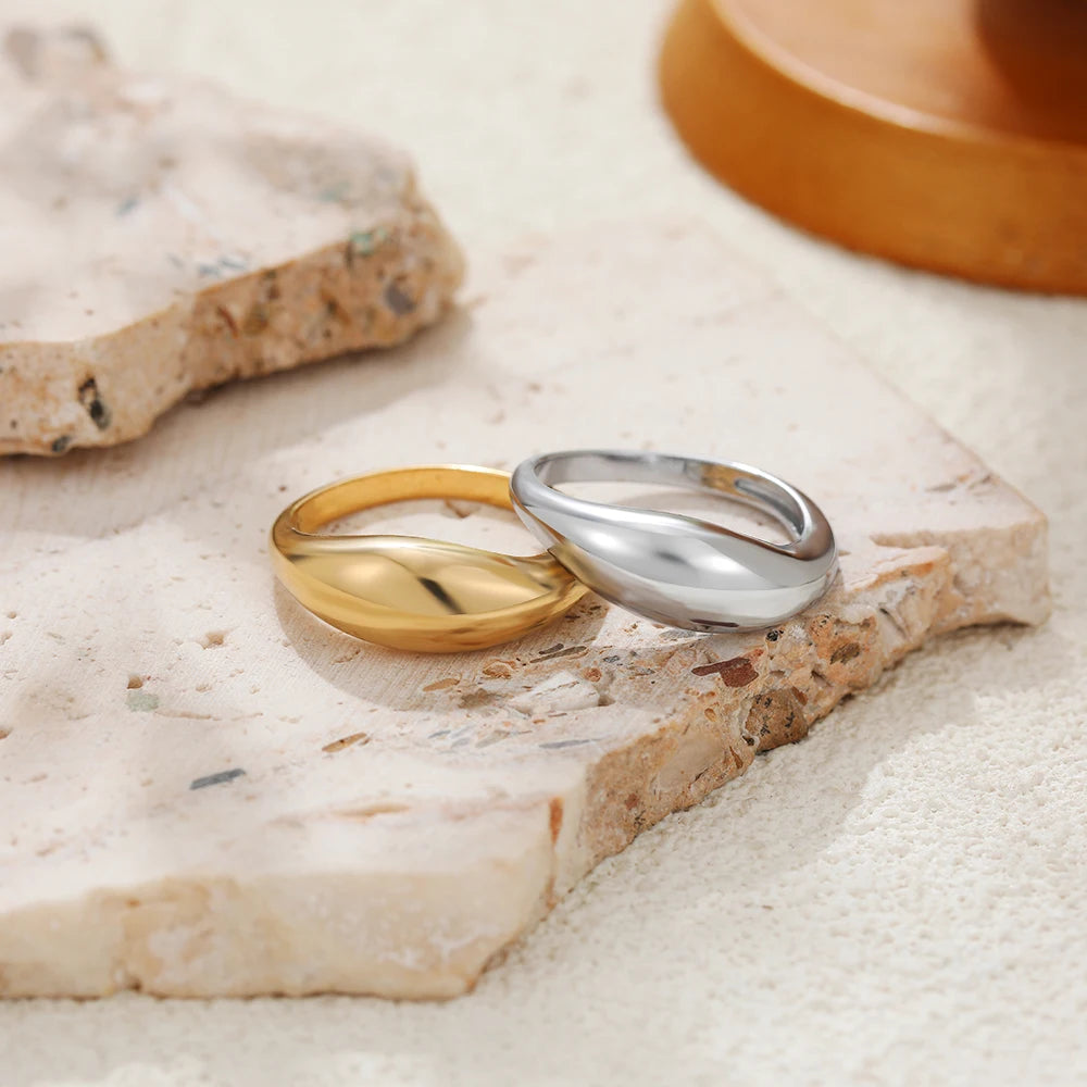 18k Gold Plated Punk Waterproof Waterdrop Ring Set for Couples Retro Jewelry Gift