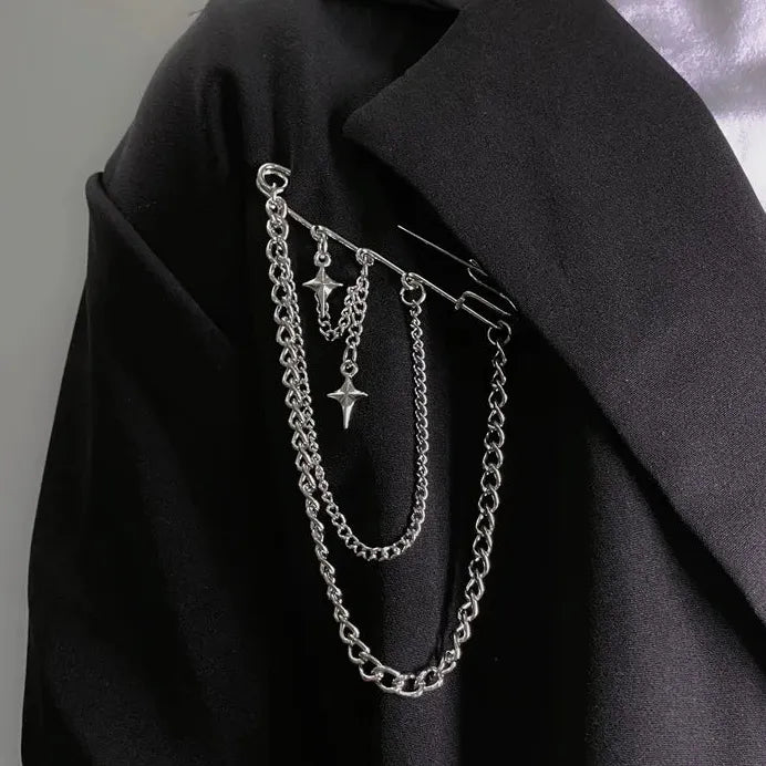Korean Style Zinc Alloy Metal Butterfly Chain Brooch Pin for Men Women