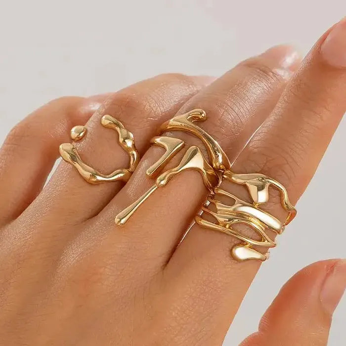 4Pcs Vintage Geometric Adjustable Couple Rings Y2K Gift Jewelry Set