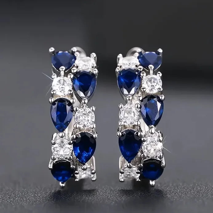Brass Geometric Cubic Zirconia Hoop Earrings Stylish Wedding Jewelry for Women