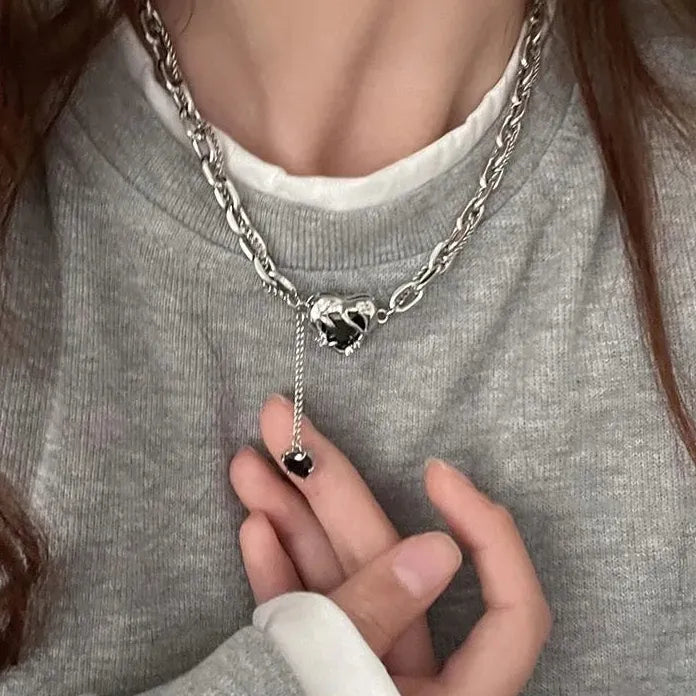 Stainless Steel Gray Glass Beaded Choker Necklace for Men Women Hiphop Jewelry Gift