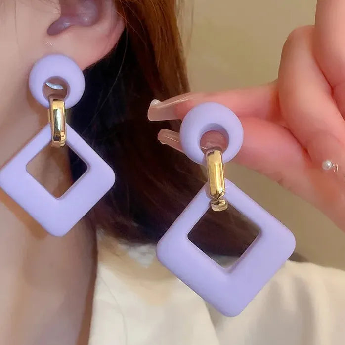 Rose Red Yellow Green Fluorescent Acrylic Square Drop Earrings for Women Stylish Jewelry