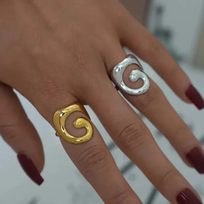 Gold Plated Skeleton Pattern Stainless Steel Ring for Women Minimalist Gift Jewelry