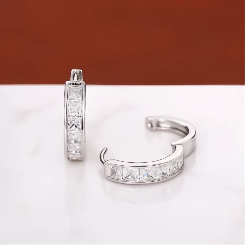 Hoop Earrings for Women Silver Color Cubic Zirconia Princess Ear Circle Fashion Jewelry