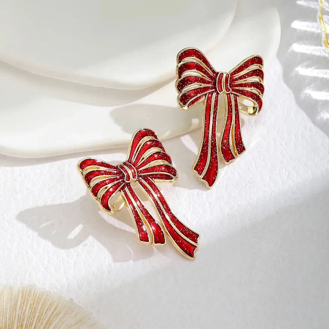 Red Big Bowknot Zinc Alloy Earrings for Women Christmas Gifts