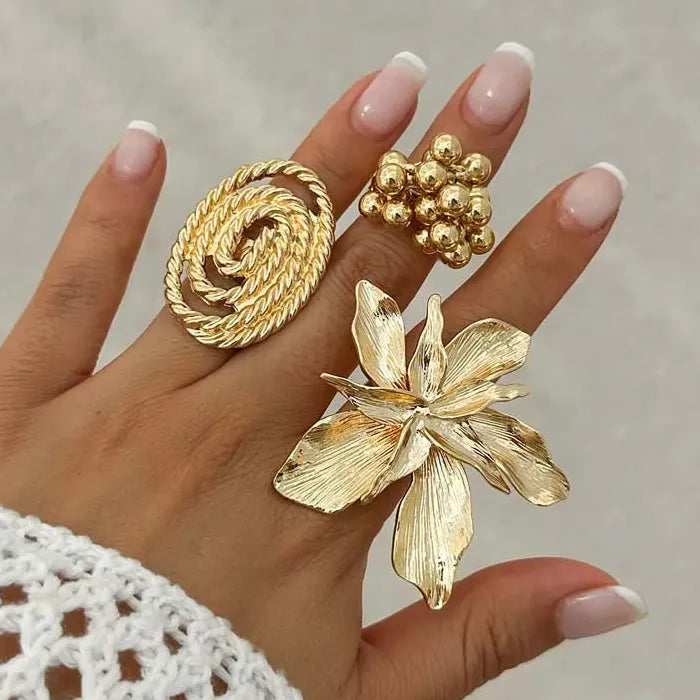 Vintage Gothic Large Metal Starfish Flower Adjustable Ring Women Trendy Jewelry