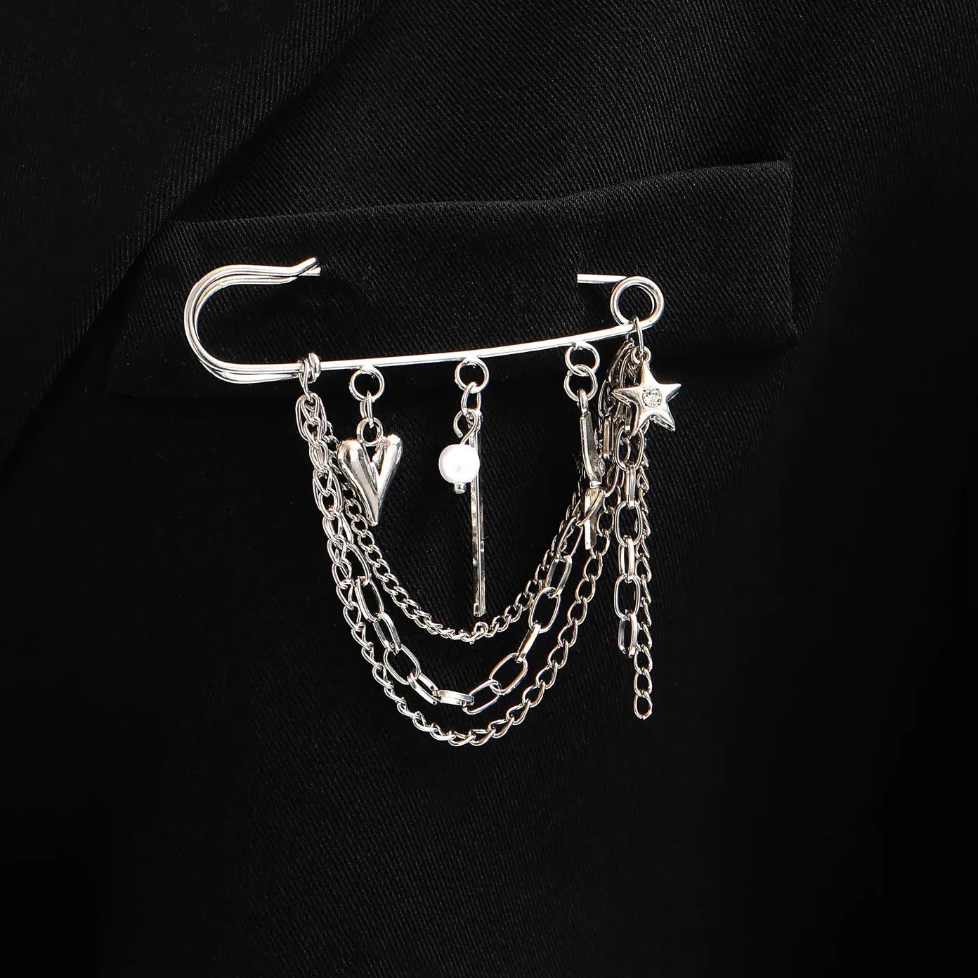 Heart Rivet Star Tassel Zinc Alloy Brooch Jewelry Accessory for Men Women