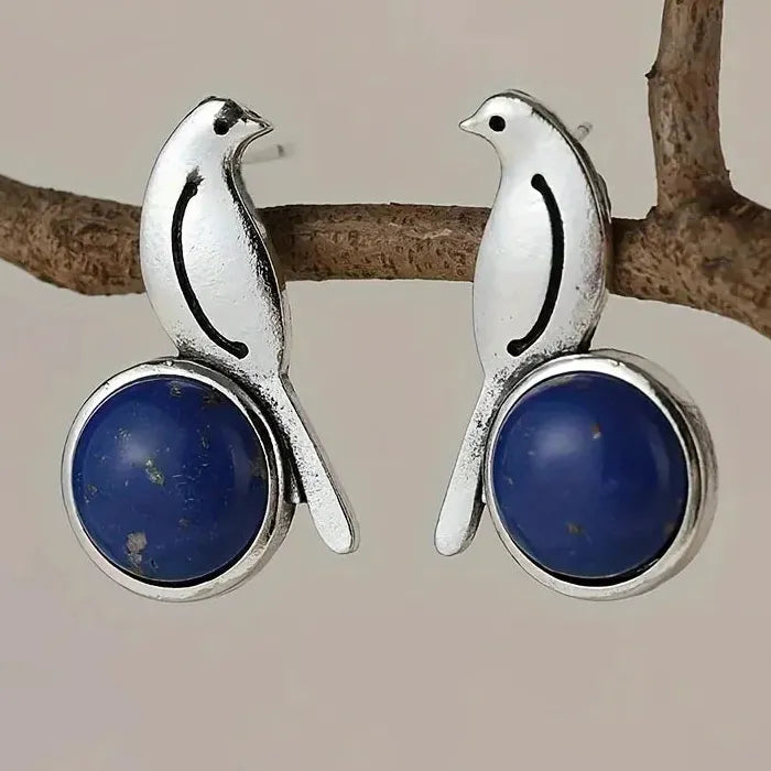Italian Retro Bohemian Bird Design Zinc Alloy Lapis Lazuli Earrings for Women