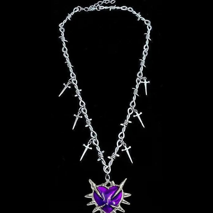 Black Heart Pendant Necklace Women Gothic Y2K Punk Cross Thorn Zinc Alloy Gift