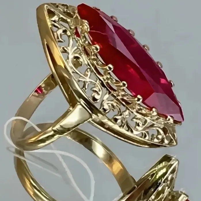 Marquise Red Cubic Zirconia Brass Ring for Women Wedding Party Jewelry