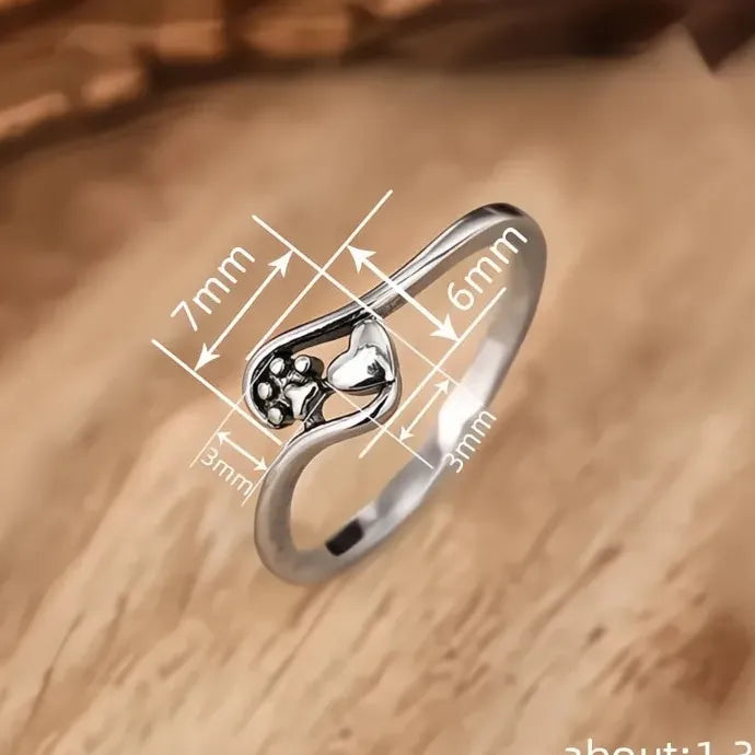 Heart Pet Footprint Brass Ring Trendy Cute Women’s Daily Jewelry