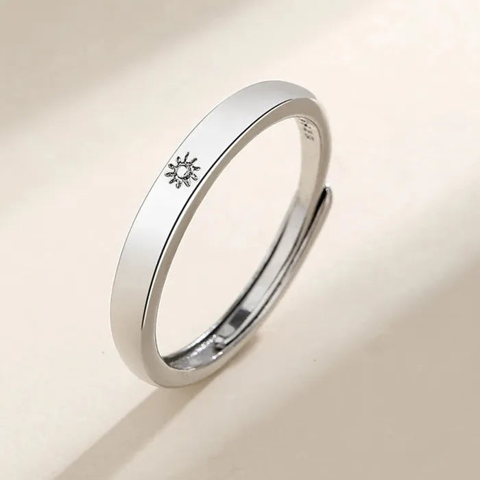 Adjustable Silver Sun Moon Couple Ring Jewelry for Men and Women Gift