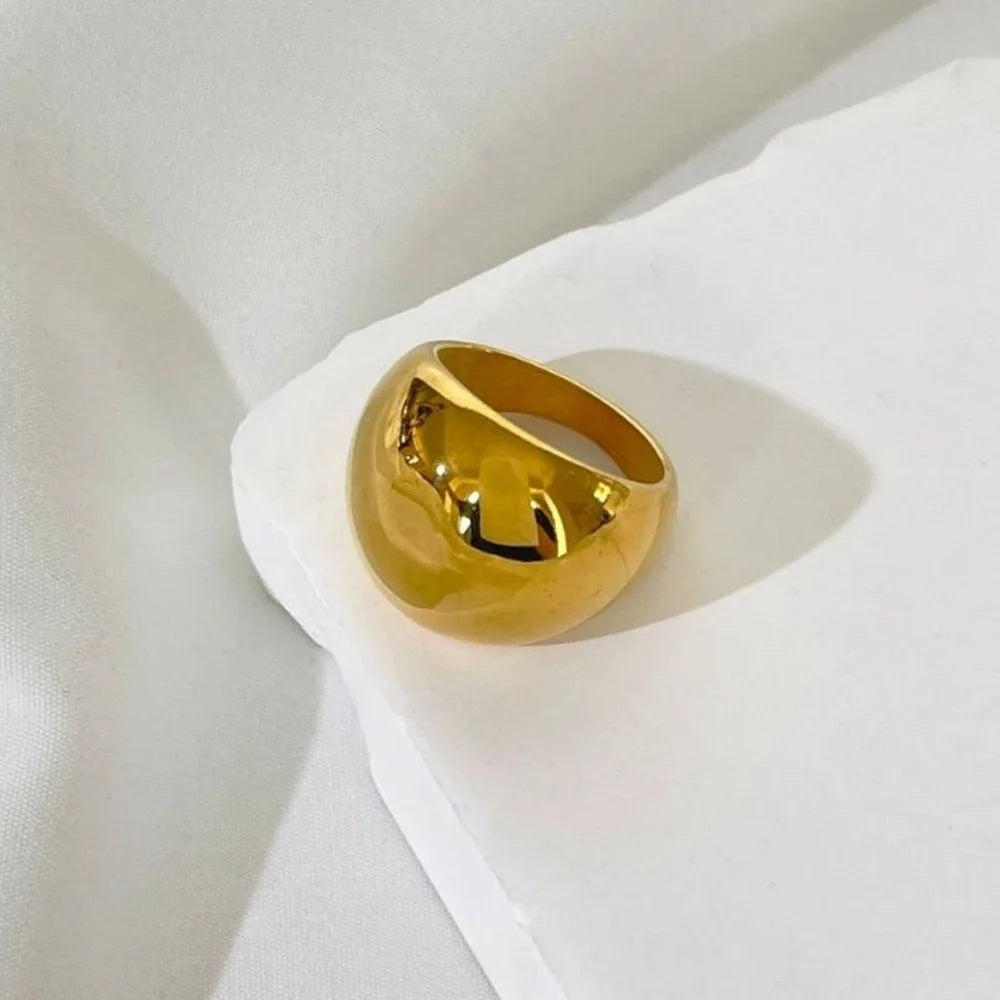 Polished Gold Plated Chunky Wide Stainless Steel Punk Hiphop Ring for Women Girls