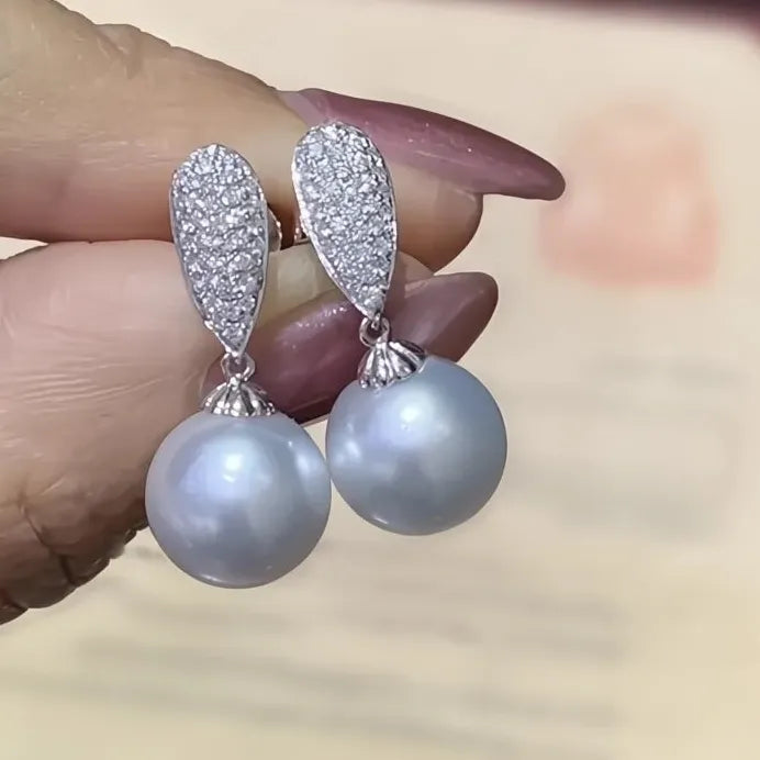 Elegant Women Dangle Earrings Simulated Pearl Cubic Zirconia Drop Jewelry