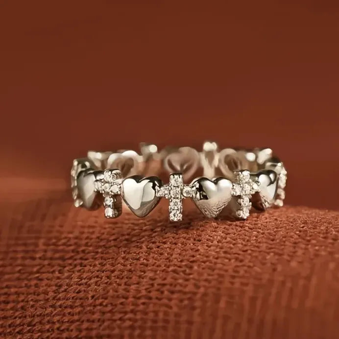 Heart and Cross Cubic Zirconia Rings for Women Elegant Party Jewelry