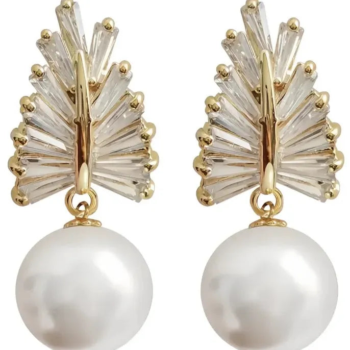 Geometric Leaf Imitation Pearl Drop Earrings for Bride Wedding Gift