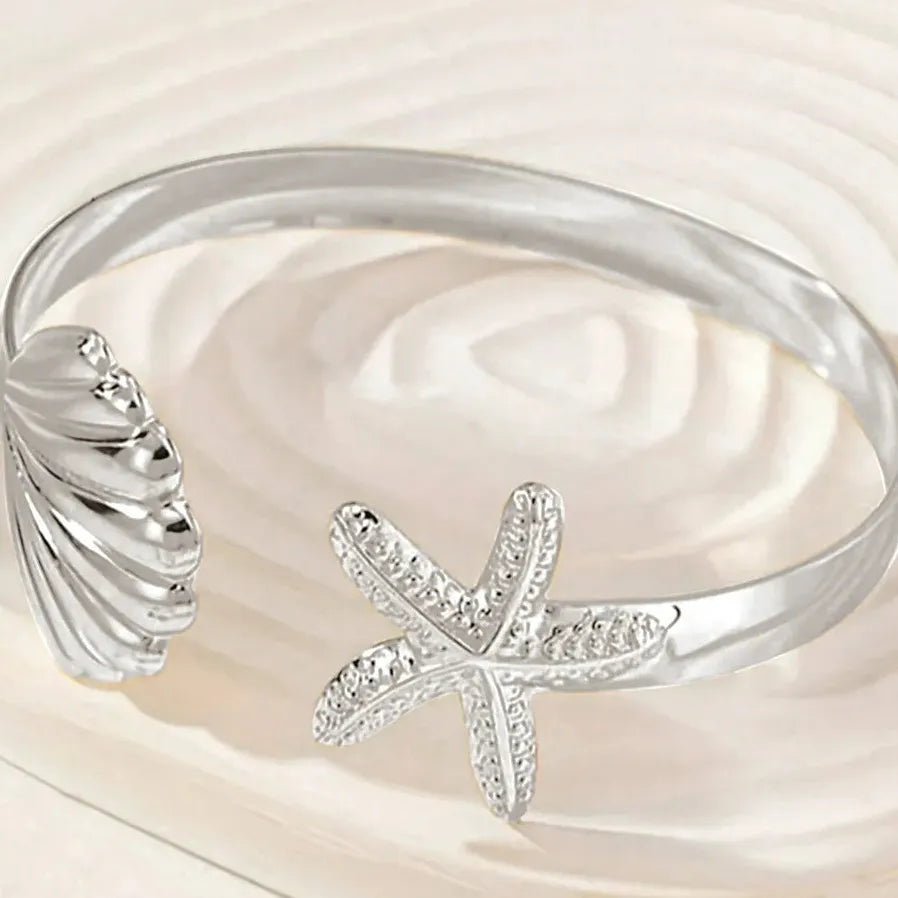 Stainless Steel Sea Star Cuff Bracelet Metal Bangle Vintage Hip Hop Men Women