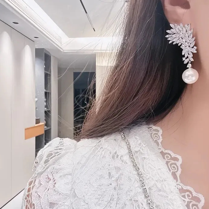 Elegant Modern Drop Earrings with Simulated Pearl & Cubic Zirconia for Women