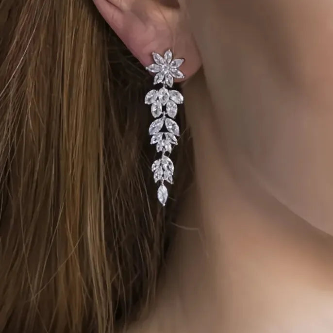 Geometric Cubic Zirconia Drop Earrings for Bridal Wedding Luxury