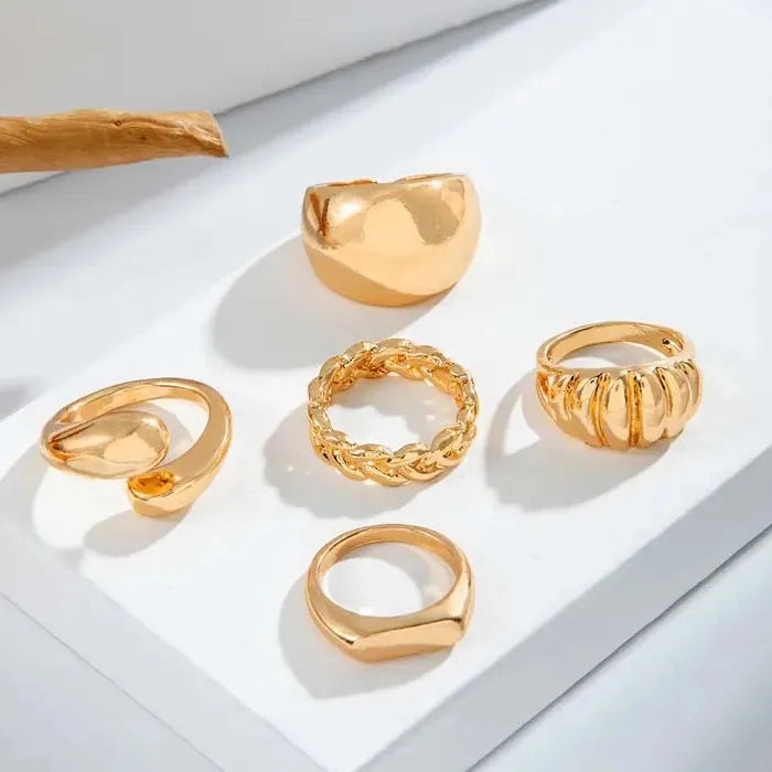 5Pcs Adjustable Vintage Gold Chain Pattern Fashion Rings for Women