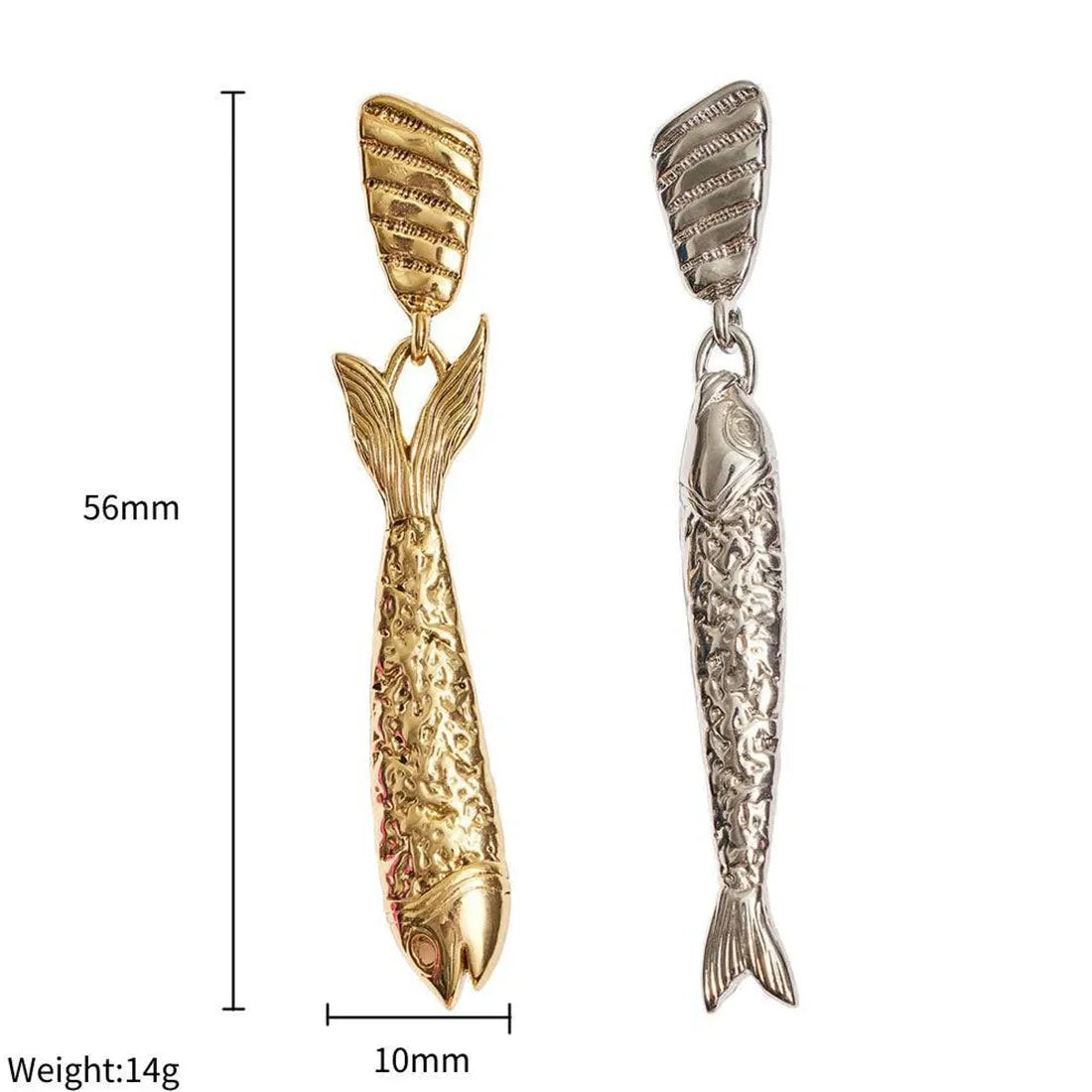 Retro Titanium Steel Fish Drop Earrings Long Gold-Plated Jewelry