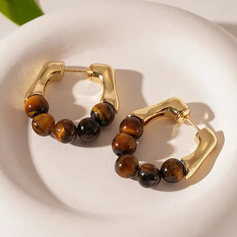 Vintage Brown Stone Geometric Drop Earrings for Women Elegant Jewelry Gift