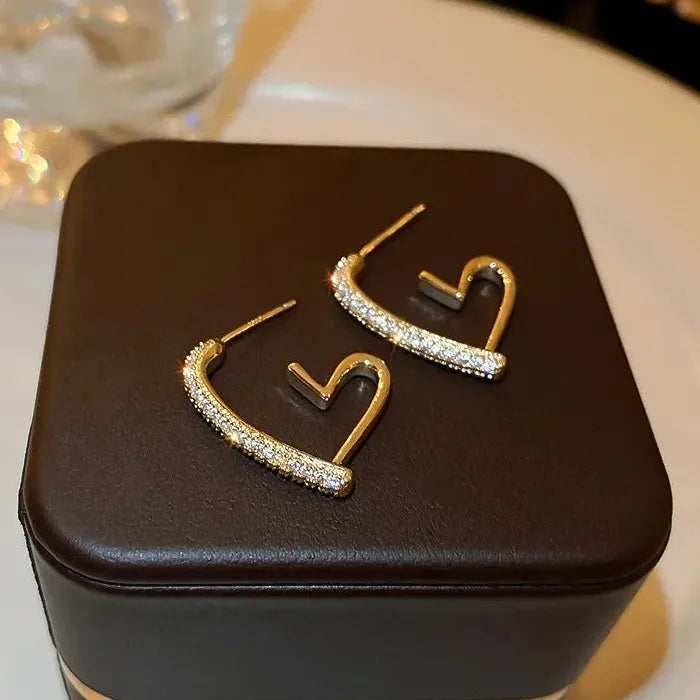 Y2K Korean Vintage Silver Heart Hoop Earrings Zinc Alloy Jewelry