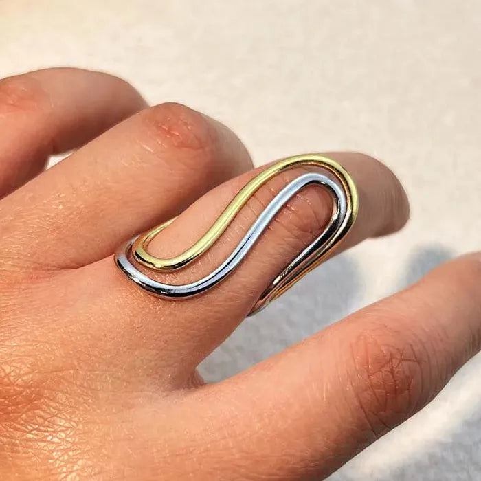 Stainless Steel Double S-Shaped Fashion Ring for Women Gold Silver Jewelry