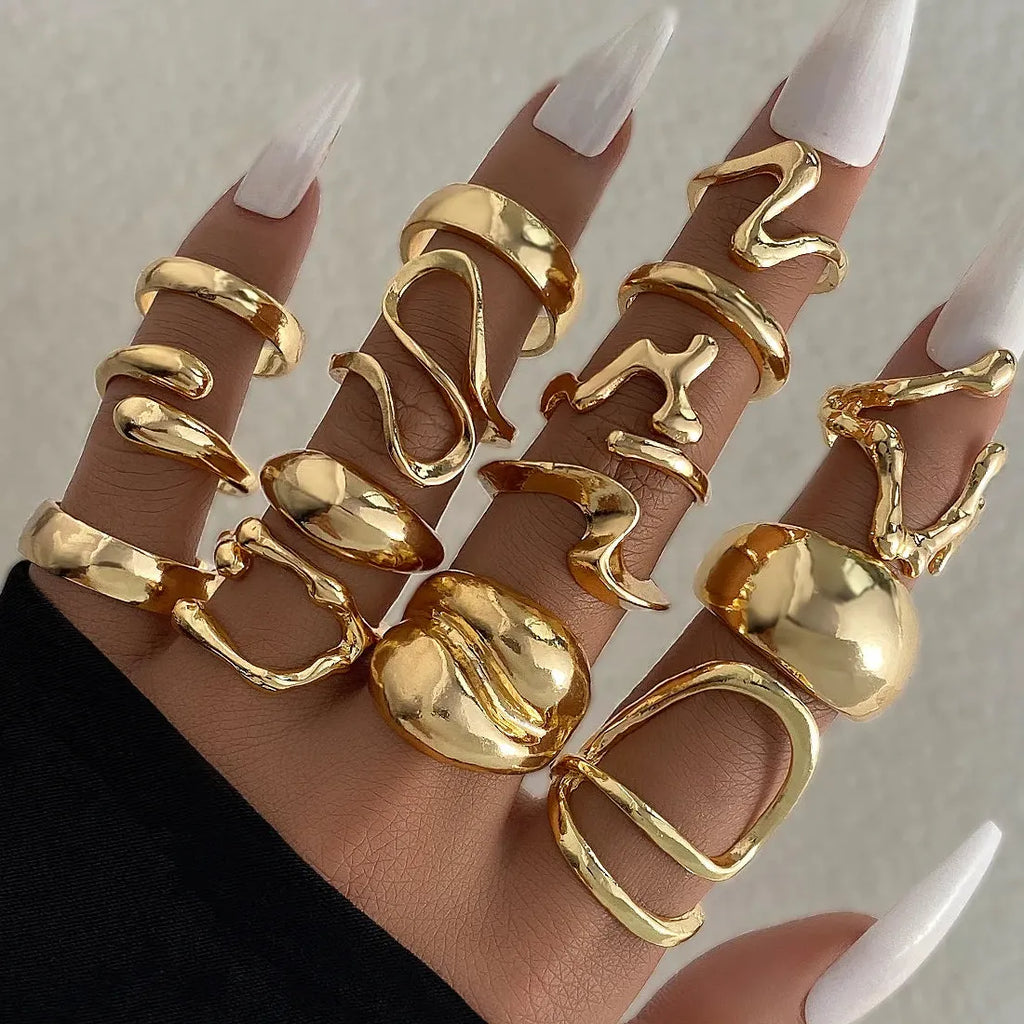15Pcs Metal Water Droplet Rings Punk Retro Boho Jewelry Gift Set