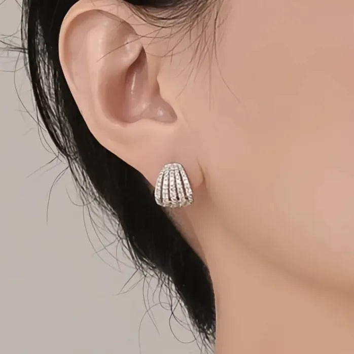 Geometric Claw Shaped Cubic Zirconia Hoop Earrings Brass Alloy Women
