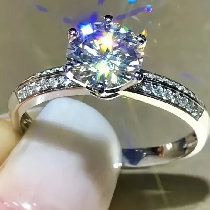 Geometric Cubic Zirconia Eternity Wedding Engagement Ring for Women