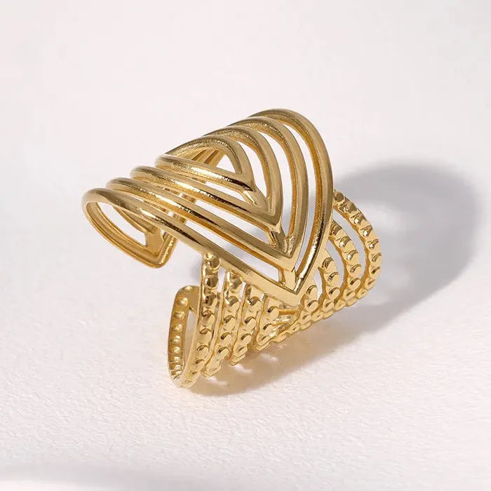 Vintage Stainless Steel Geometric Asymmetric Hollow Ring Punk Jewelry Gift Women