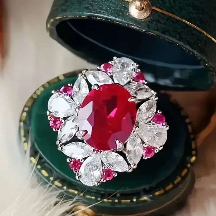 Elegant Red Cubic Zirconia Geometric Women's Wedding Anniversary Ring Gift