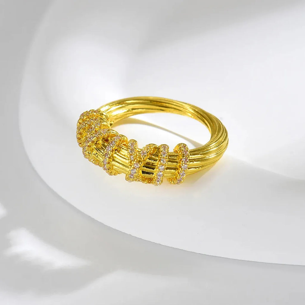 Women's Fashion Ring Gold Cubic Zirconia Cross Striped Winding Jewelry Gift