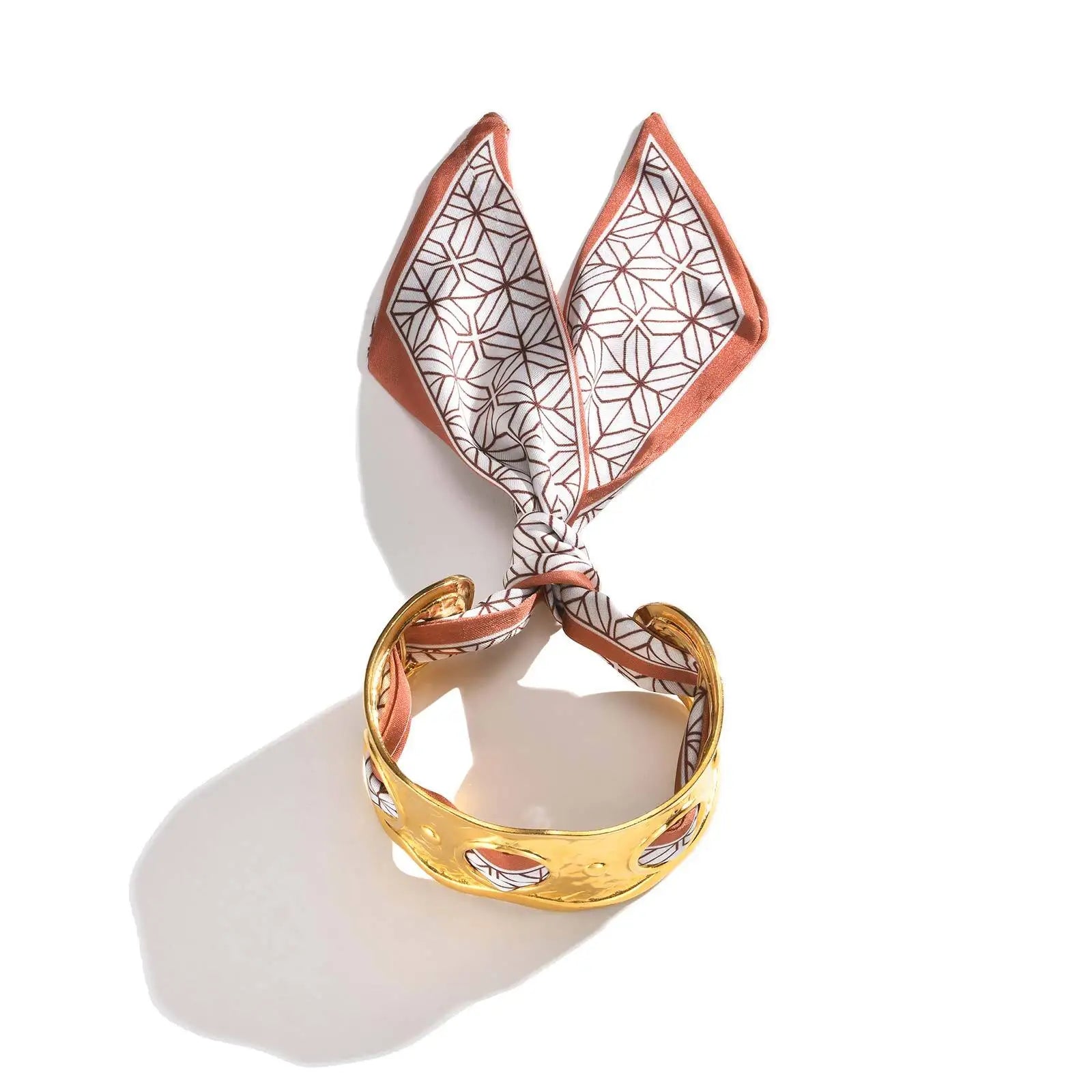 Exaggerated Stainless Steel Skeleton Open Bangle Bracelet with Silk Scarf