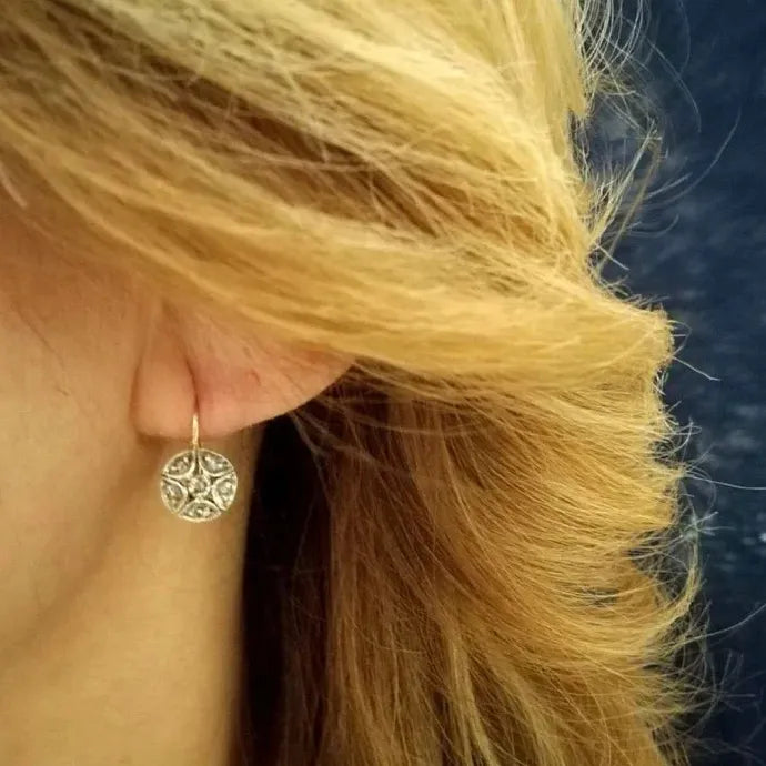 Retro Silver Hollow Geometric Drop Earrings Cubic Zirconia Zinc Alloy Jewelry