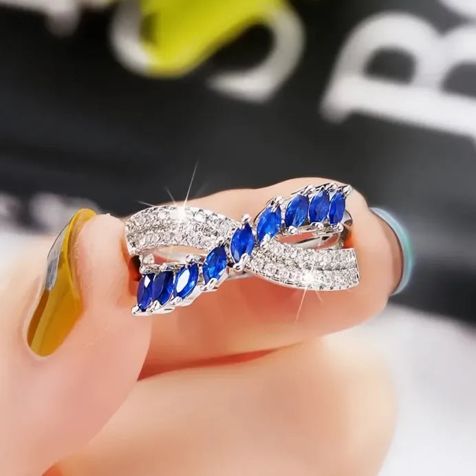 Women's Geometric Cross Ring with Blue & White Cubic Zirconia Jewelry