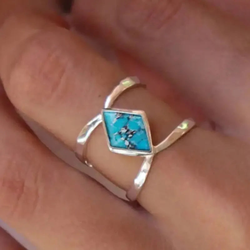 Personalized Copper Geometric Inlaid Resin Women's Ring Retro Ethnic Gift