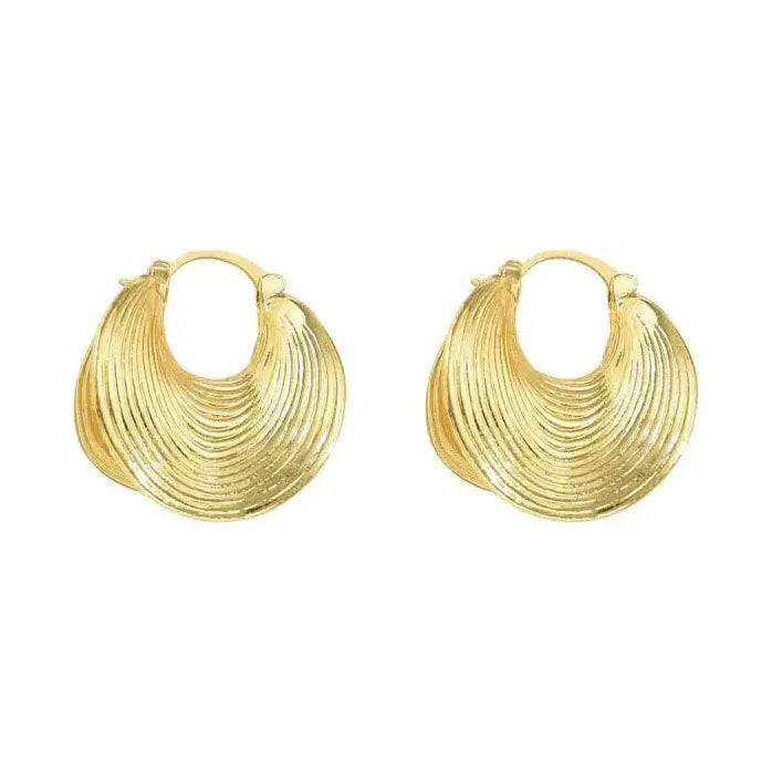 Geometric Irregular Striped Large Gold Metal Drop Earrings for Women