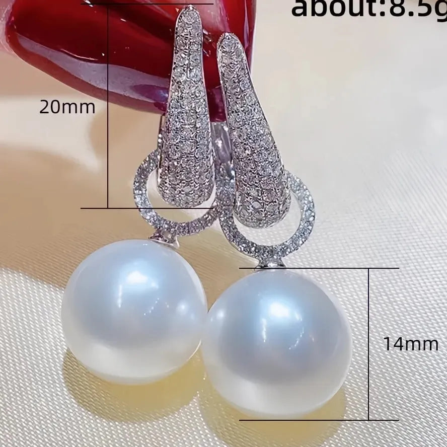 2022 Trendy Imitation Pearl Dangle Earrings for Women Silver Cubic Zirconia Jewelry