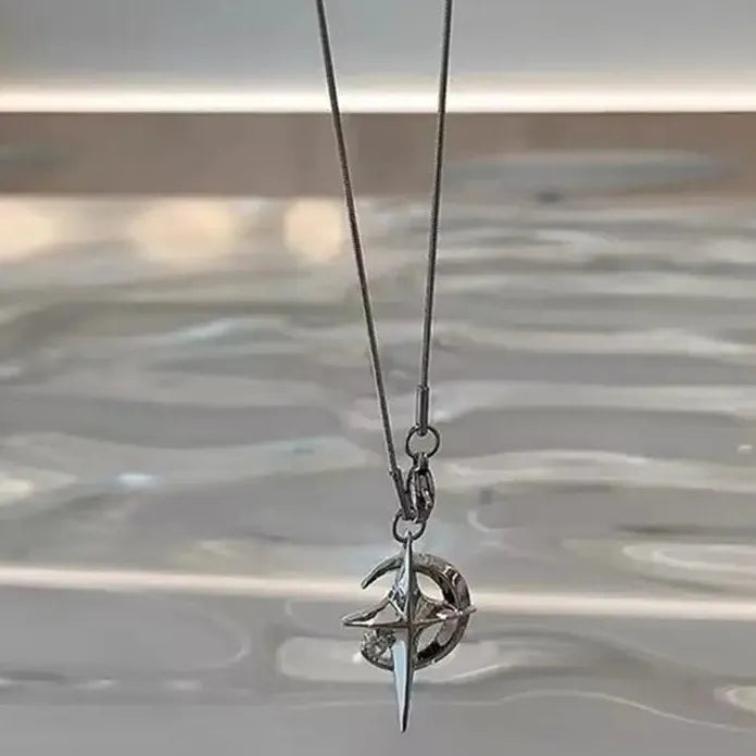 Galaxy Star Pendant Necklace Y2K Punk Clavicle Chain for Women Men