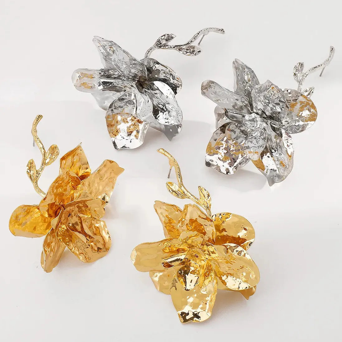 Vintage Metal Flower Leaf Earrings for Women Punk Multi-Layered Nature Design