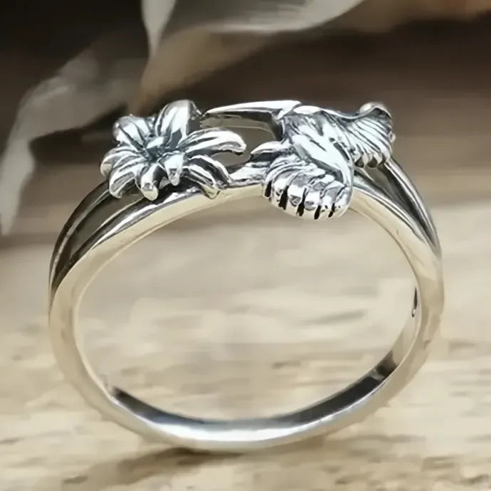 Creative Bird & Flower Geometric Brass Ring for Women Party Jewelry