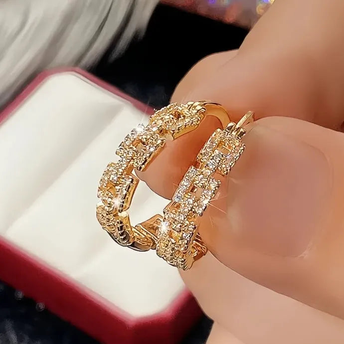 Linked Geometric Hoop Earrings for Women Cubic Zirconia Copper Alloy Jewelry 2021