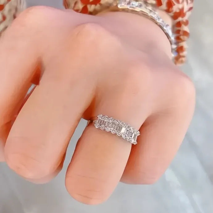 Geometric Cubic Zirconia Wedding Band Brass Fashion Ring for Women